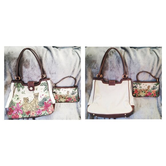 Avon Jungle Oasis Charming Tote & Matching Pouch Set-Leopards Tropical Print - Picture 2 of 16